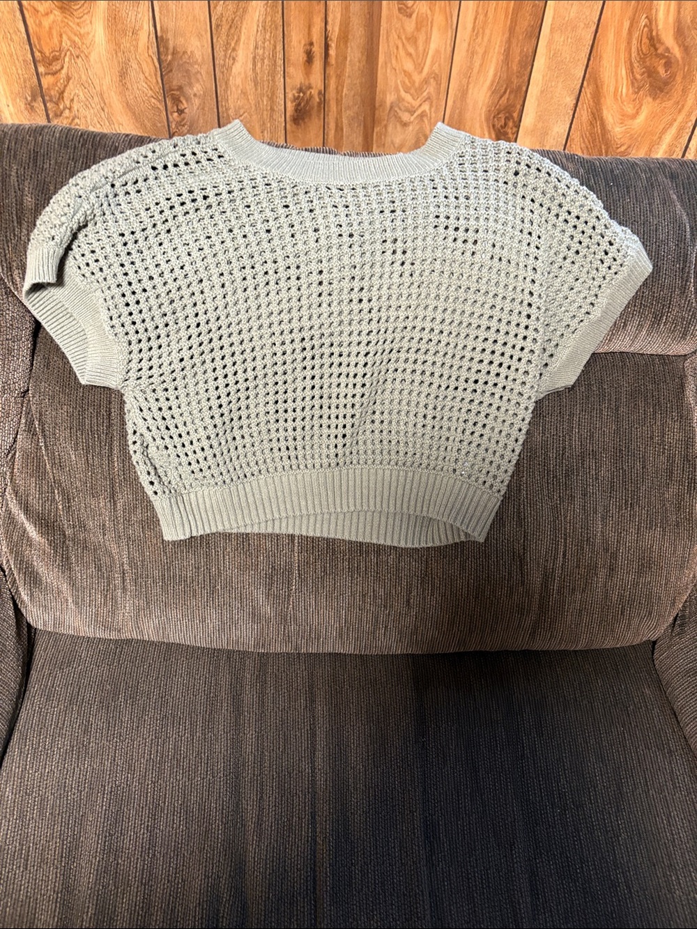 Light Sage Open-Knit Cropped Sweater